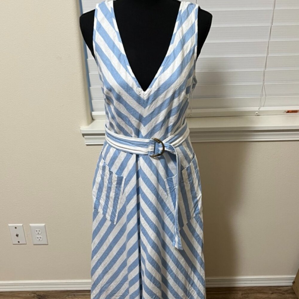 kate spade Blue and White Striped Sleeveless Dress with Belt and Pockets, Size 8